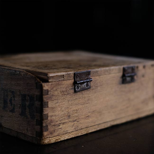 Wooden box with unusual fasteners