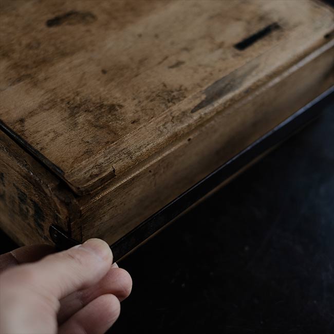 Wooden box with unusual fasteners