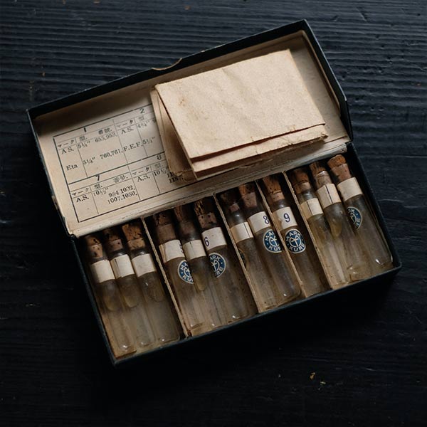Set of mechanical watch parts jars