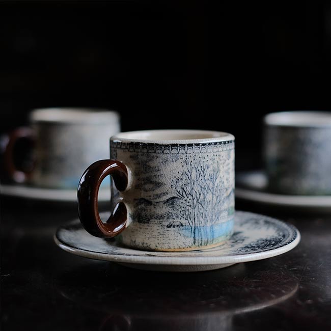 Hard ceramic cup and saucer