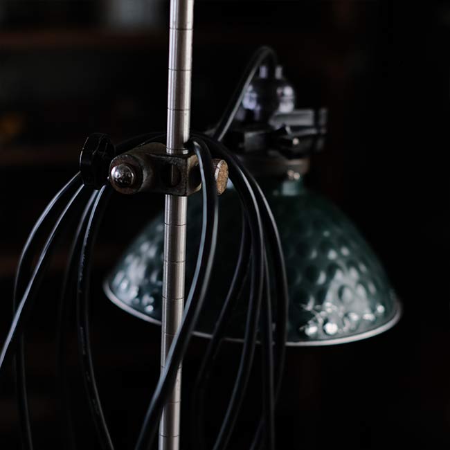 A stand lamp made from laboratory equipment