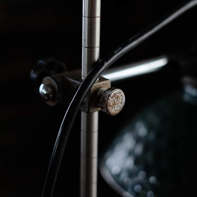A stand lamp made from laboratory equipment