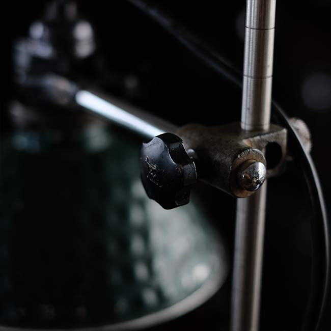 A stand lamp made from laboratory equipment