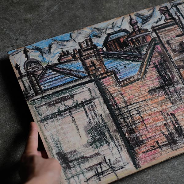 Crayon drawing "Streetscape"