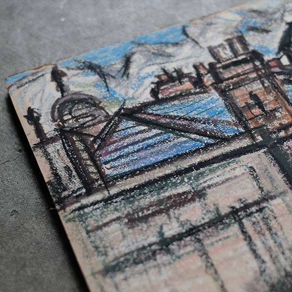 Crayon drawing "Streetscape"