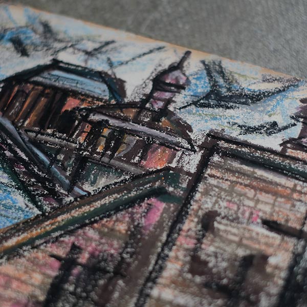 Crayon drawing "Streetscape"