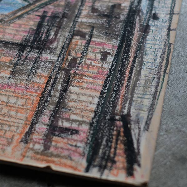 Crayon drawing "Streetscape"