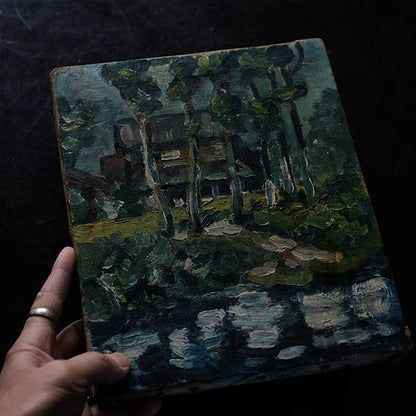 油彩画「水辺の家」