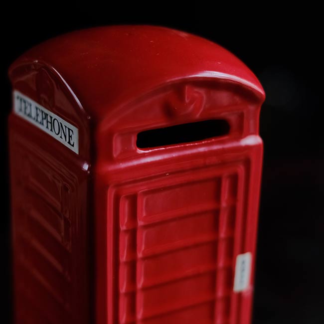Telephone box piggy bank