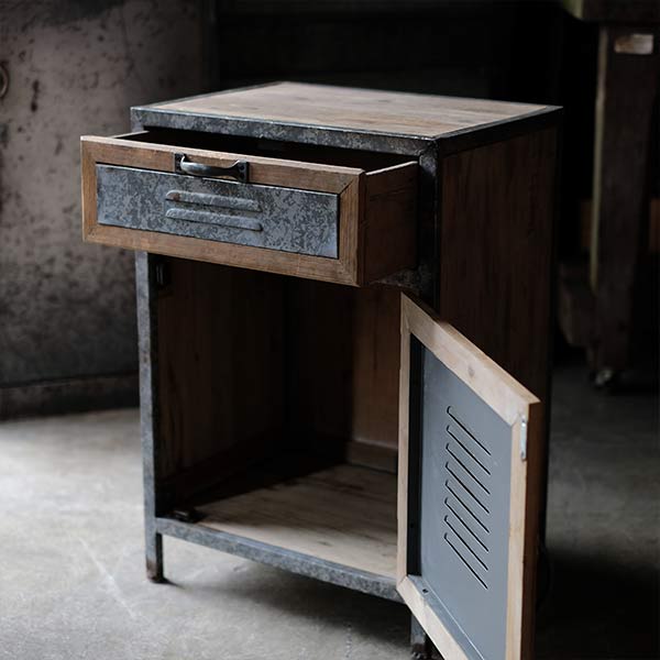 Wood and tin storage shelves