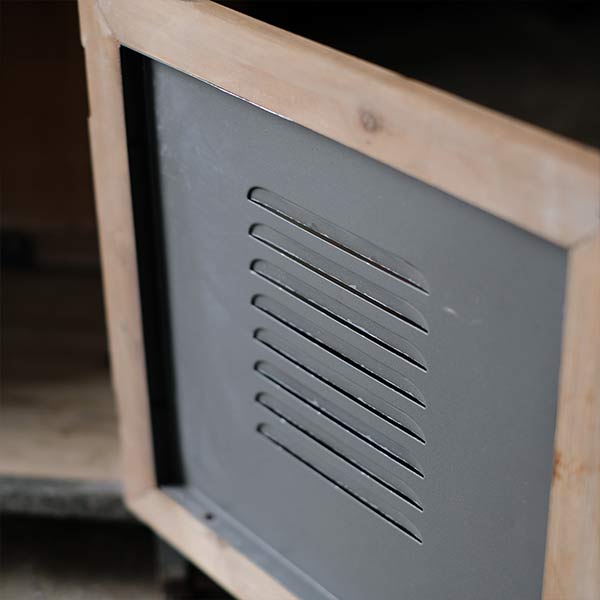 Wood and tin storage shelves