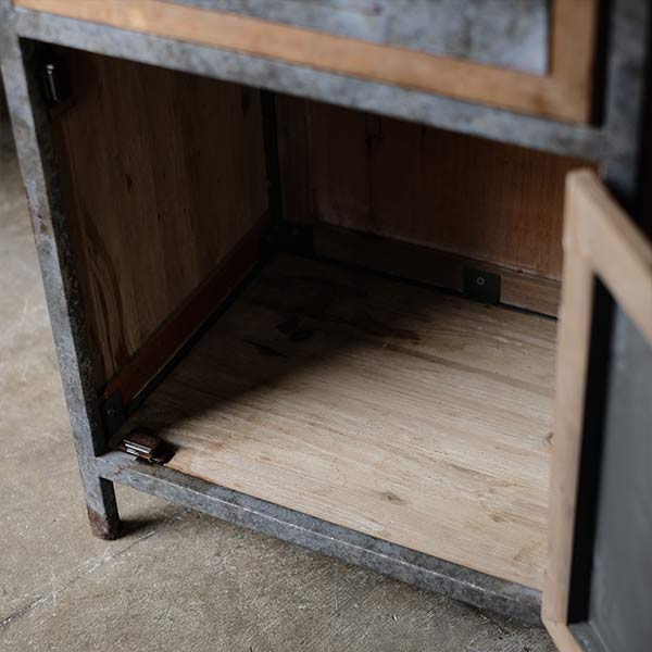 Wood and tin storage shelves
