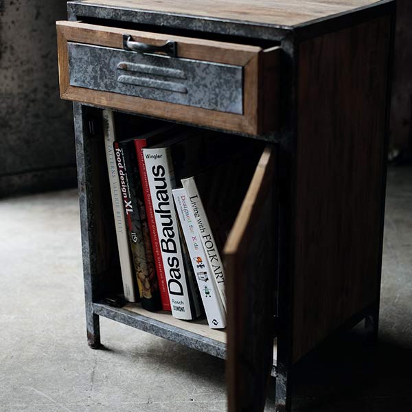 Wood and tin storage shelves
