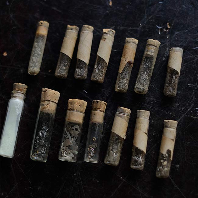 Set of mechanical watch parts jars