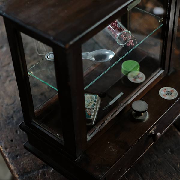 A small showcase made from a scale case (dark brown)