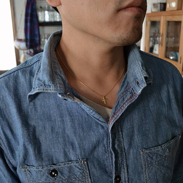 Small and wide cross necklace (40-50cm) K18 cross x K10 chain