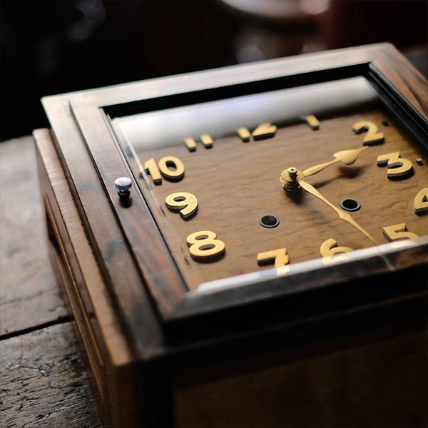 Seikosha wooden square clock with battery-operated quartz movement replaced