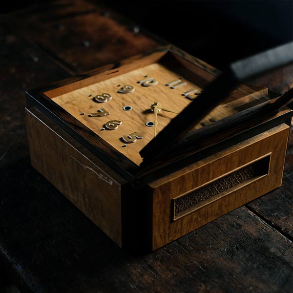 Seikosha wooden square clock with battery-operated quartz movement replaced