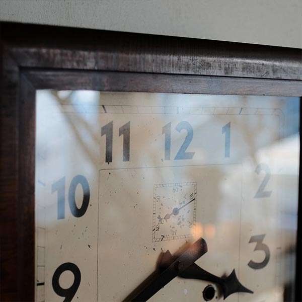 Square wall clock of unknown manufacturer, battery-operated quartz movement replaced
