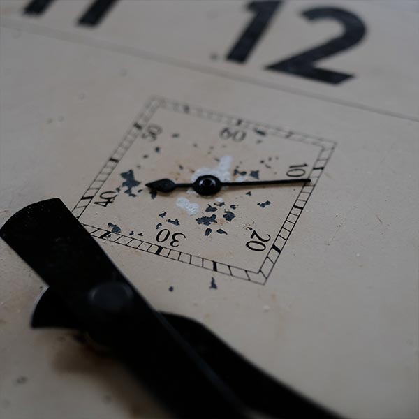 Square wall clock of unknown manufacturer, battery-operated quartz movement replaced