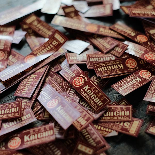 Paper labels from a prewar stamp manufacturer
