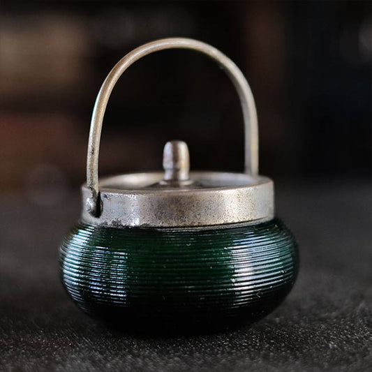 大正～昭和初期 ガラスのシュガーポットM 緑