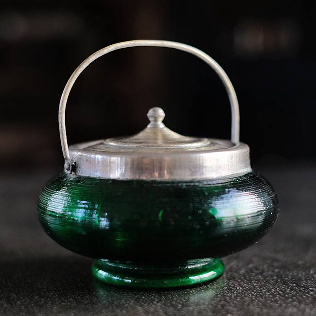 大正～昭和初期 ガラスのシュガーポットL 緑