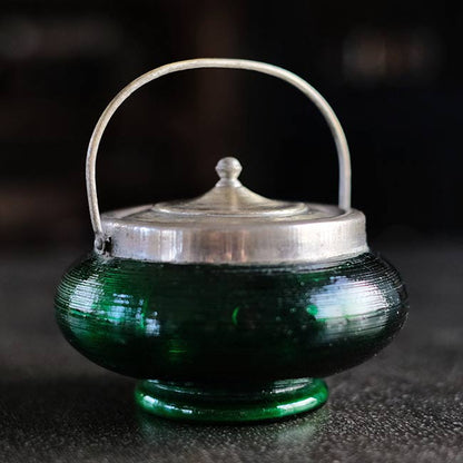 大正～昭和初期 ガラスのシュガーポットL 緑