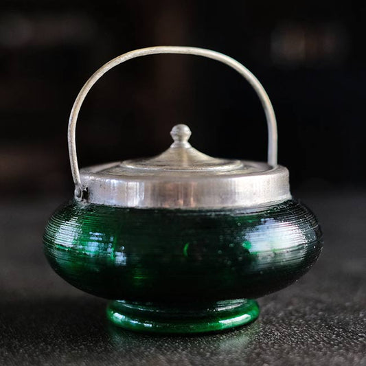 大正～昭和初期 ガラスのシュガーポットL 緑