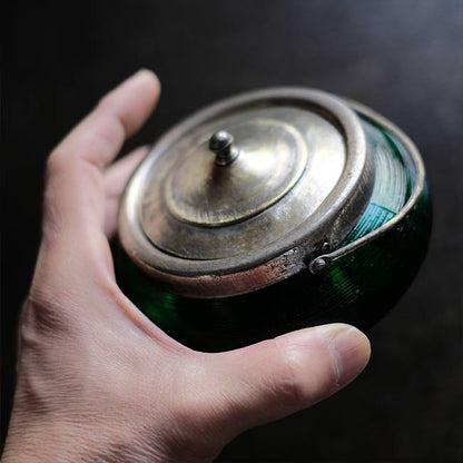 大正～昭和初期 ガラスのシュガーポットL 緑