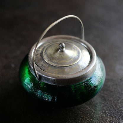 大正～昭和初期 ガラスのシュガーポットL 緑