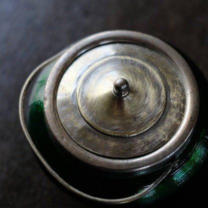 大正～昭和初期 ガラスのシュガーポットL 緑