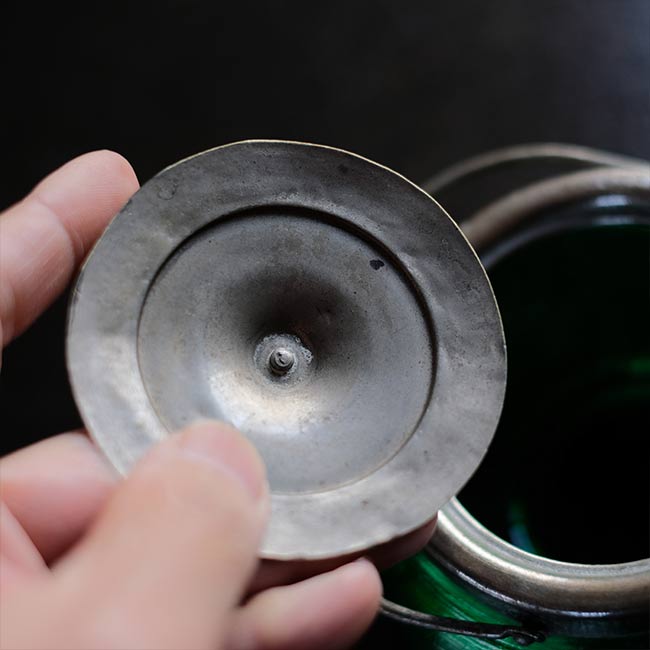 大正～昭和初期 ガラスのシュガーポットL 緑