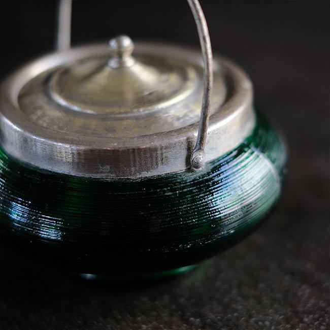 大正～昭和初期 ガラスのシュガーポットL 緑