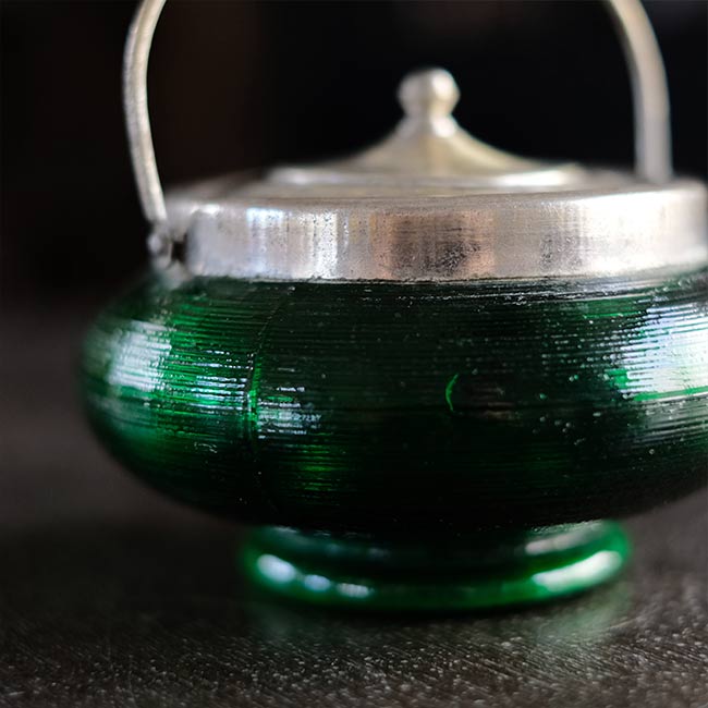 大正～昭和初期 ガラスのシュガーポットL 緑