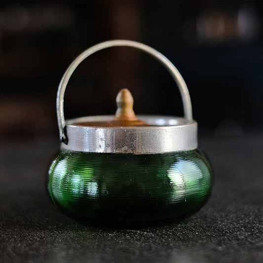 大正～昭和初期 ガラスのシュガーポットM 緑
