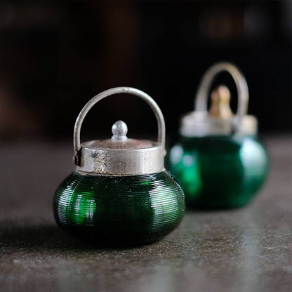 大正～昭和初期 ガラスのシュガーポットS 緑