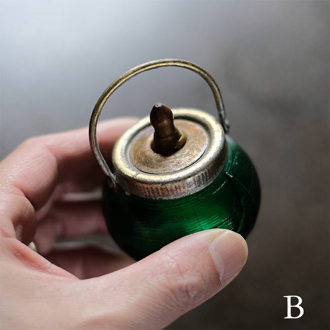 大正～昭和初期 ガラスのシュガーポットS 緑