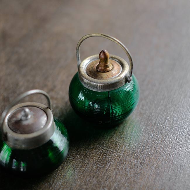 大正～昭和初期 ガラスのシュガーポットS 緑