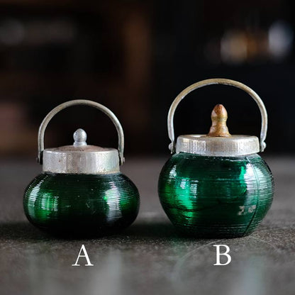 大正～昭和初期 ガラスのシュガーポットS 緑