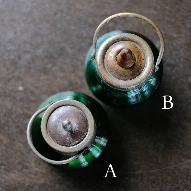 大正～昭和初期 ガラスのシュガーポットS 緑