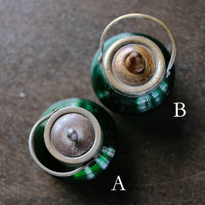 大正～昭和初期 ガラスのシュガーポットS 緑