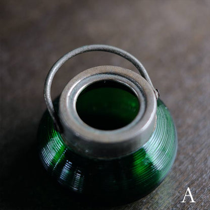 大正～昭和初期 ガラスのシュガーポットS 緑