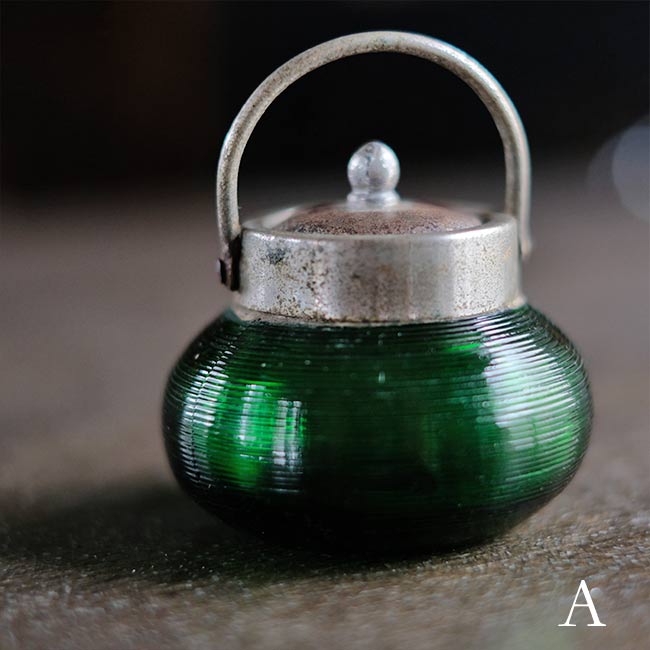 大正～昭和初期 ガラスのシュガーポットS 緑