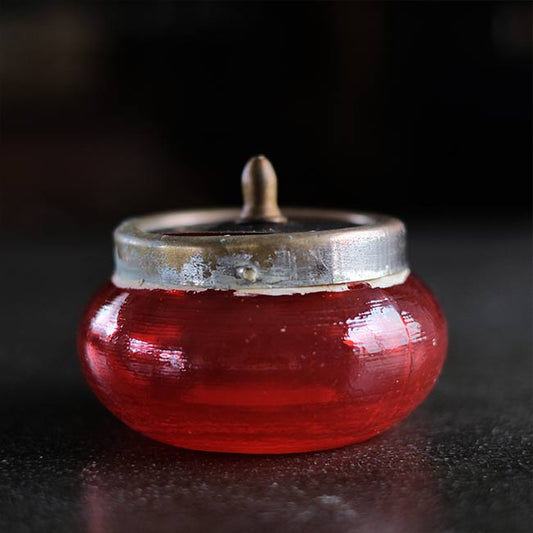 大正～昭和初期 ガラスのシュガーポットM 赤