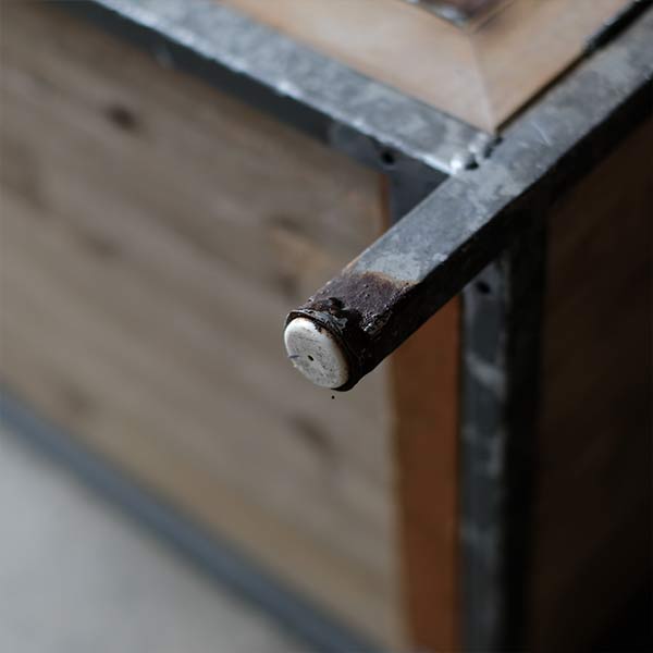 Wood and tin storage shelves