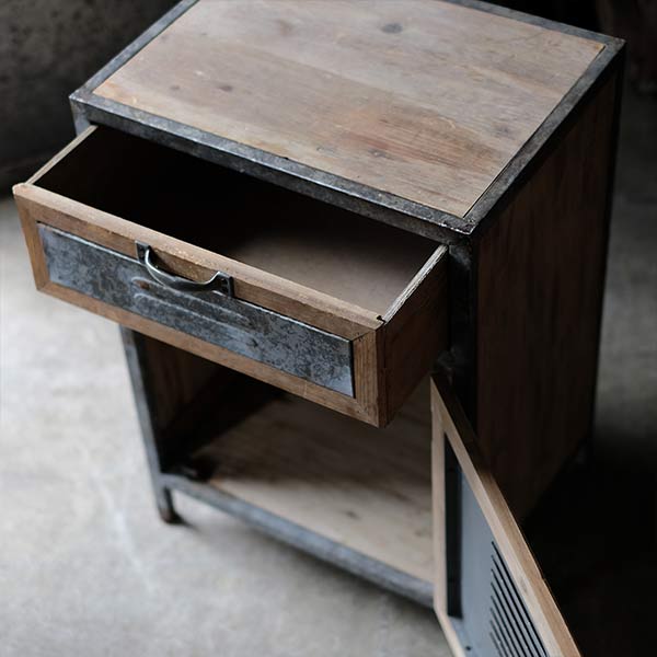 Wood and tin storage shelves