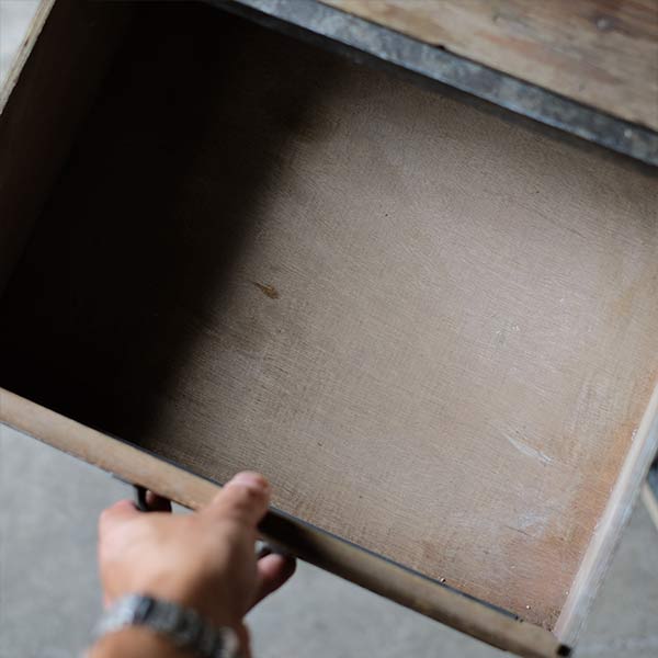 Wood and tin storage shelves