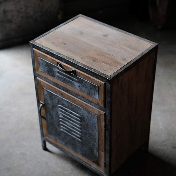 Wood and tin storage shelves