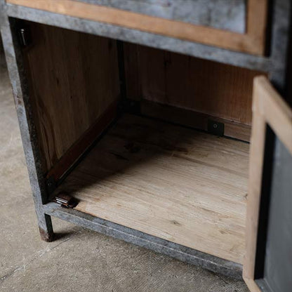 Wood and tin storage shelves